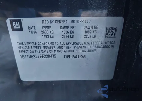 2015 Chevrolet Malibu 2Lt z USA, uszkodzony, nr VIN 1G11D5SL7FF228475